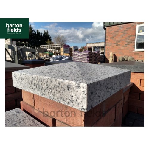 Silver Pier Caps: Natural Granite 36cm x 36cm Pier Cap in Emperor Silver - for 1 1/2 Brick Pillar