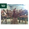 Glass Topped Root Table and Four Chair Dining / Garden Table Set - Made from Reclaimed Teak