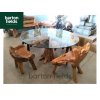 Glass Topped Root Table and Four Chair Dining / Garden Table Set - Made from Reclaimed Teak