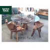 Glass Topped Root Table and Four Chair Dining / Garden Table Set - Made from Reclaimed Teak