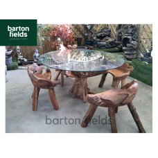  Glass Topped Root Table and Four Chair Dining / Garden Table Set - Made from Reclaimed Teak 
