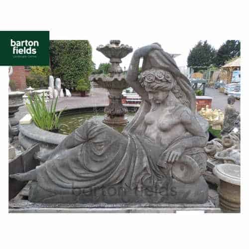 Reclining Lady Natural Aged Sandstone Garden Statue - 1400mm Wide x 1150mm High