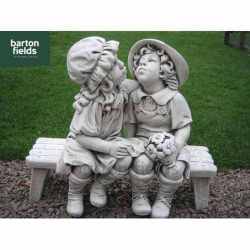 Boy & Girl Kissing On A Bench, Garden Statue